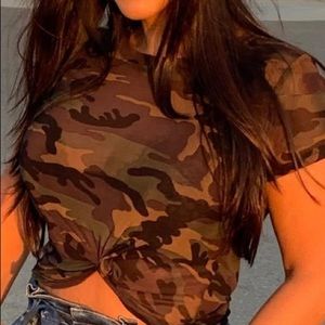 TEEN BELL Trendy sheer camouflage front or back tie shirt. size S/M